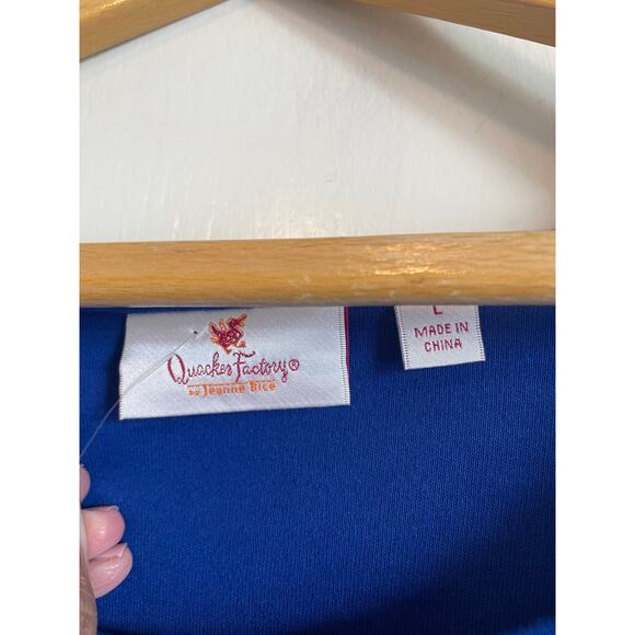 Quacker Factory blue short split sleeve knit top rhinestones stretchy Size L - Picture 5 of 7